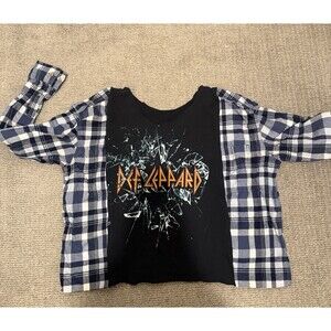 Reworked Upcycle Grunge Cropped Oversize Def Leppard Sweater  Top L/XL